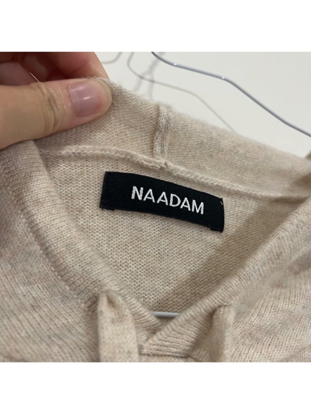 Naadam Sz 2X Signature 100% Cashmere Hoodie Sweater Pullover Beige *Small Holes - Picture 6 of 14